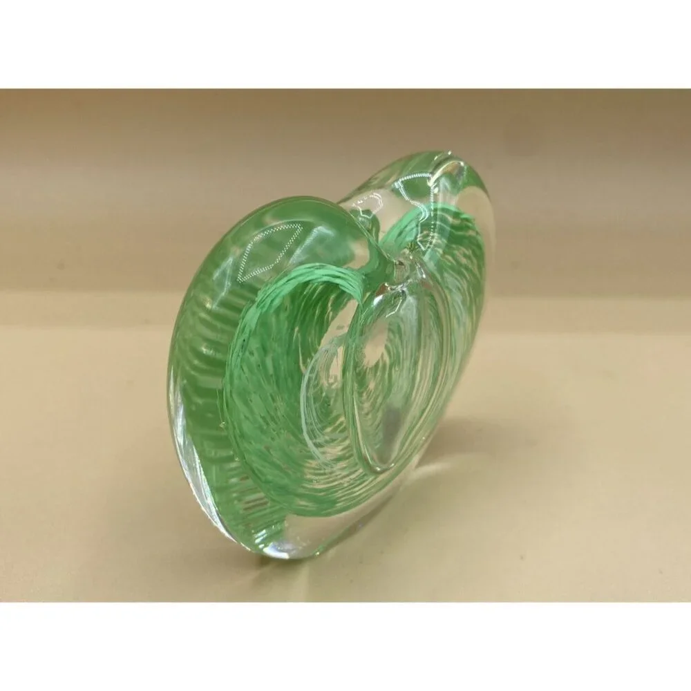 Art Glass Heart Bud Vase 3” Paperweight Sommerso Green Swirl Clear